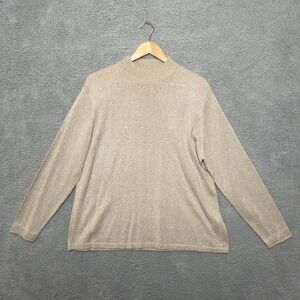VTG Yarnworks Sweater Women 18W Gold Metallic Mock Neck Long Sleeve Tan Sparkle